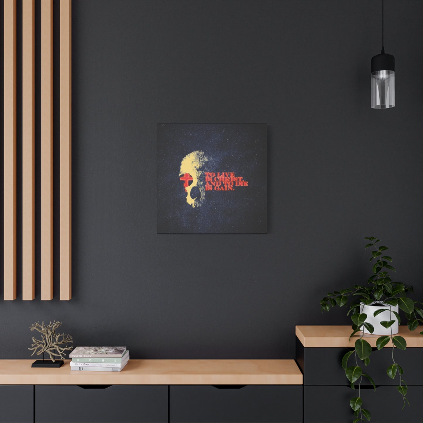 To Live is Christ and to Die is Gain | Phil 1:21 | Retro Texture | Glowing Letters and Cross with Skull | Orthodox Christian Canvas Art