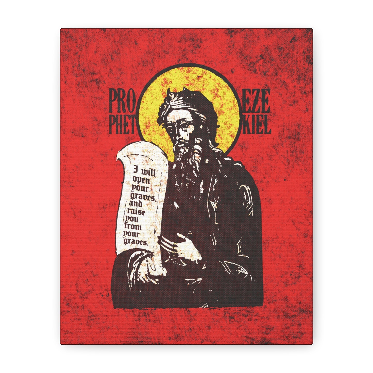 Prophet Ezekiel IconoGraphic | Textured, High Contrast Bright Red and Yellow Design | Old Testament | Orthodox Christian Canvas Art