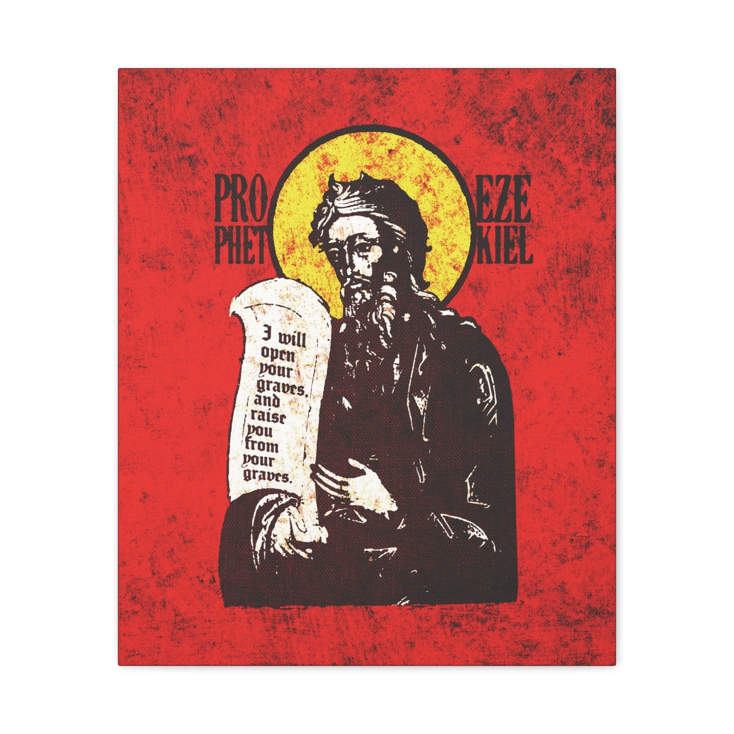 Prophet Ezekiel IconoGraphic | Textured, High Contrast Bright Red and Yellow Design | Old Testament | Orthodox Christian Canvas Art