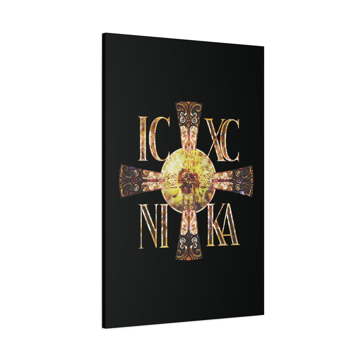 ICXC NIKA Celtic Style Equal Armed Cross | Bright Solar Texture | Orthodox Christian Canvas Art