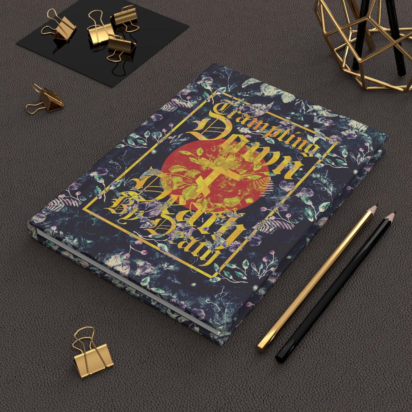 Trampling Down Death By Death | Paschal Floral Design with Gothic Script and Three-Bar Cross | Orthodox Christian Hardcover Journal
