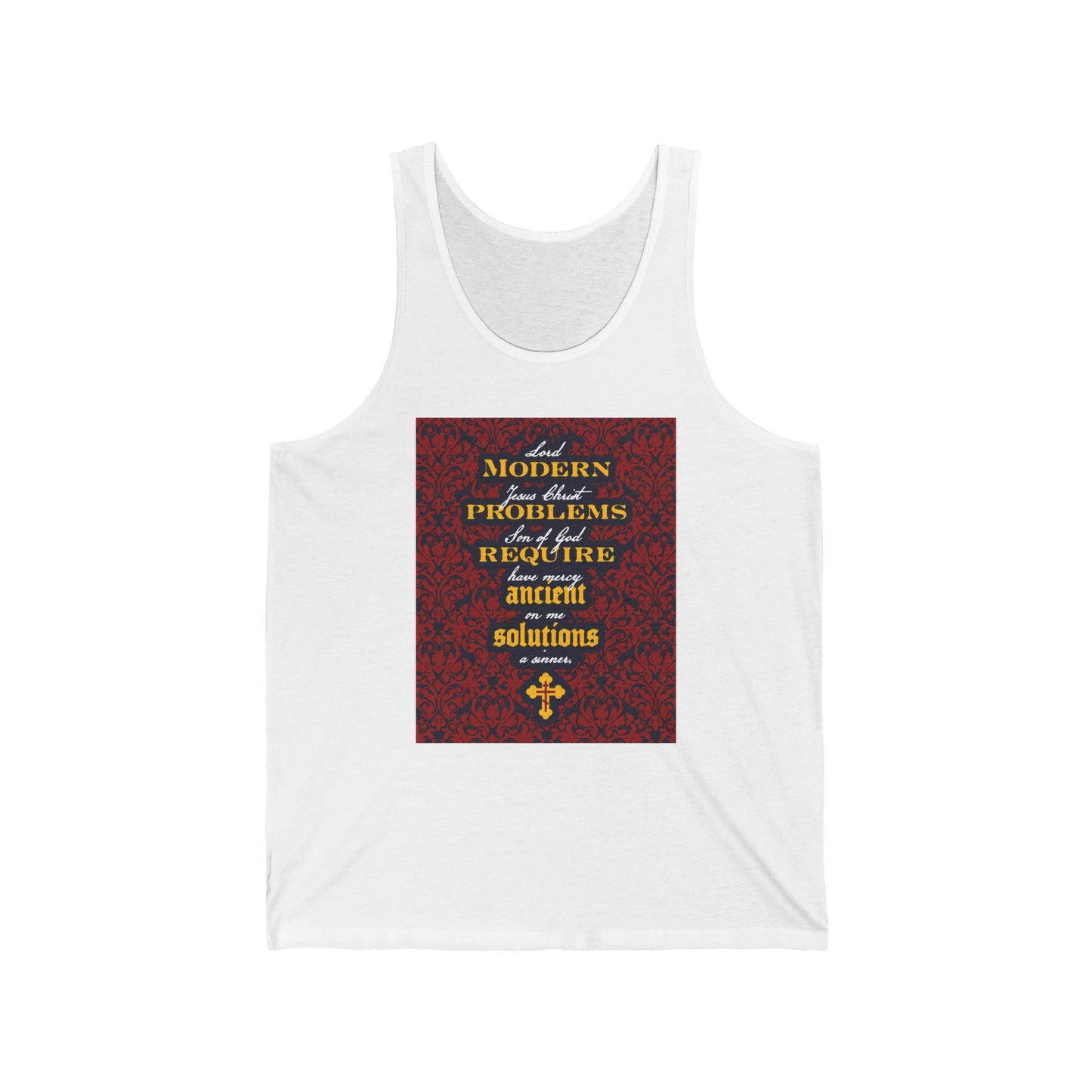 Modern Problems Require Ancient Solutions (Jesus Prayer, Floral Background) No. 2 | Orthodox Christian Tank Top