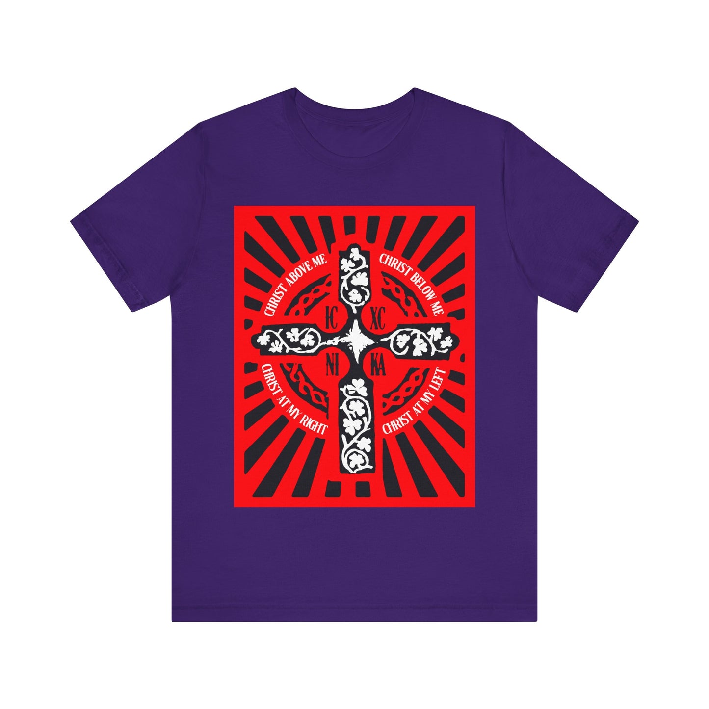 Red ICXC NIKA Enniskillen Celtic Cross | Lorica of St. Patrick | Shield Prayer | Orthodox Christian Cotton T-Shirt