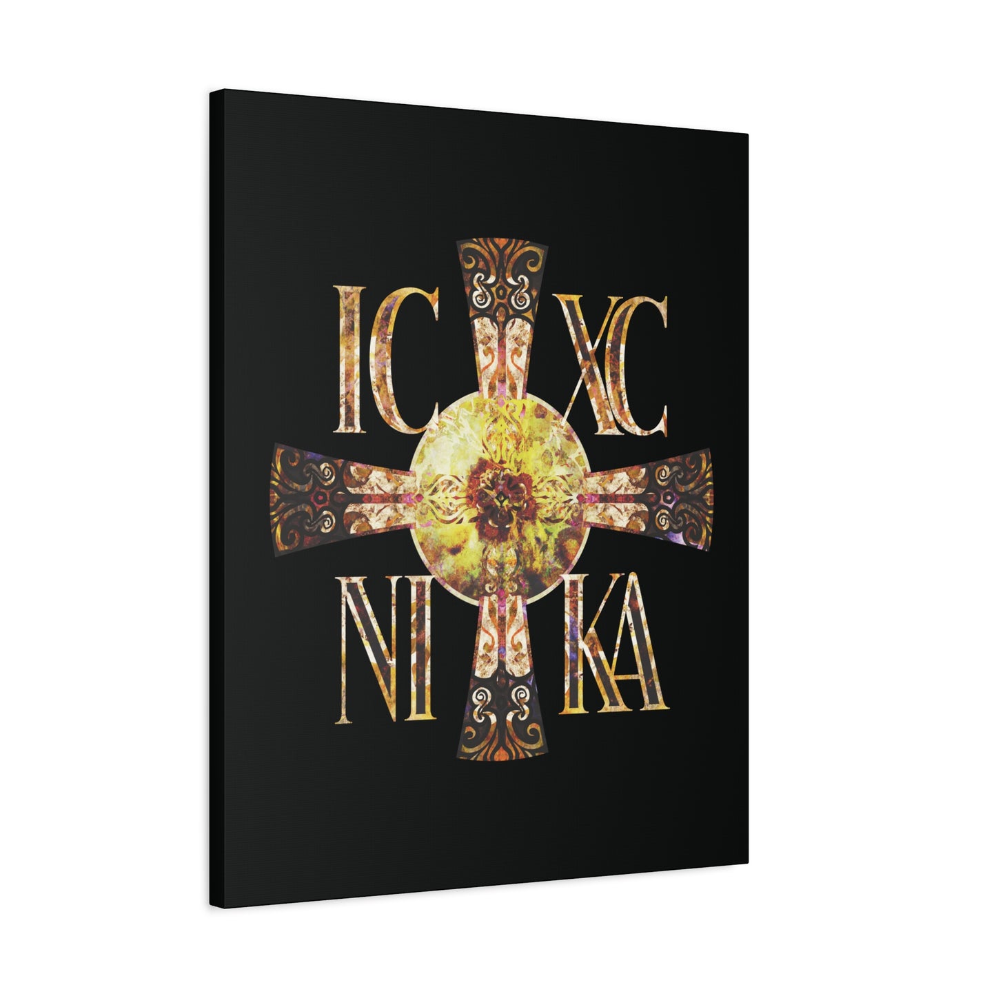 ICXC NIKA Celtic Style Equal Armed Cross | Bright Solar Texture | Orthodox Christian Canvas Art