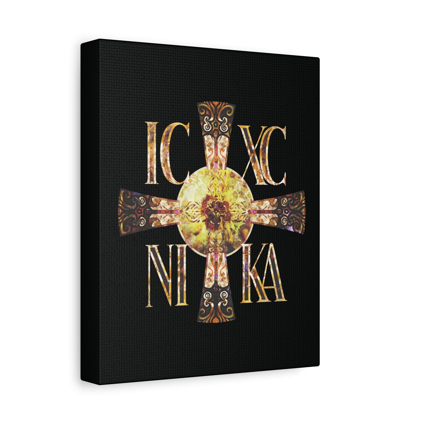 ICXC NIKA Celtic Style Equal Armed Cross | Bright Solar Texture | Orthodox Christian Canvas Art