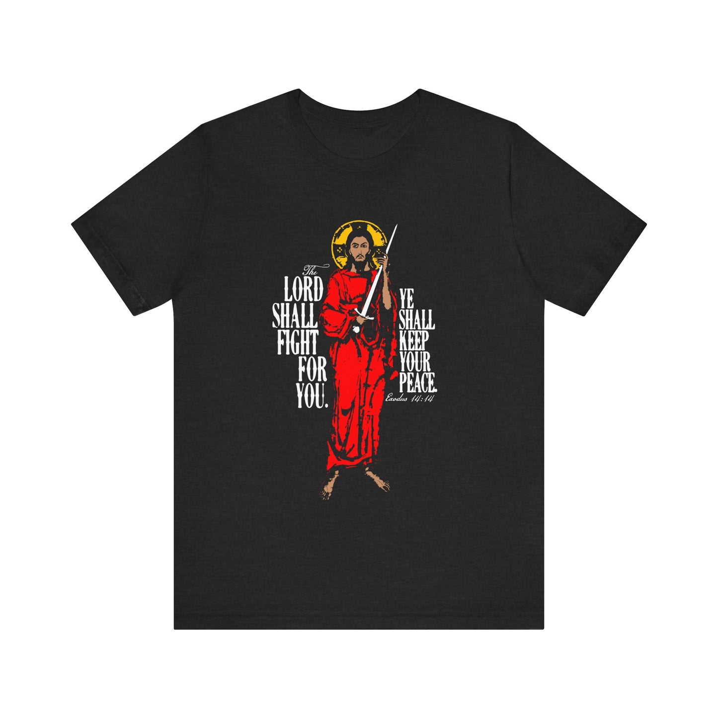 The Lord Shall Fight For You (Exodus 14:14) | Jesus Christ with Sword IconoGraphic | Orthodox Christian Cotton T-Shirt