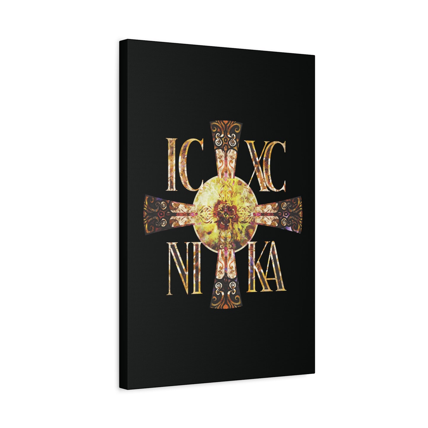 ICXC NIKA Celtic Style Equal Armed Cross | Bright Solar Texture | Orthodox Christian Canvas Art