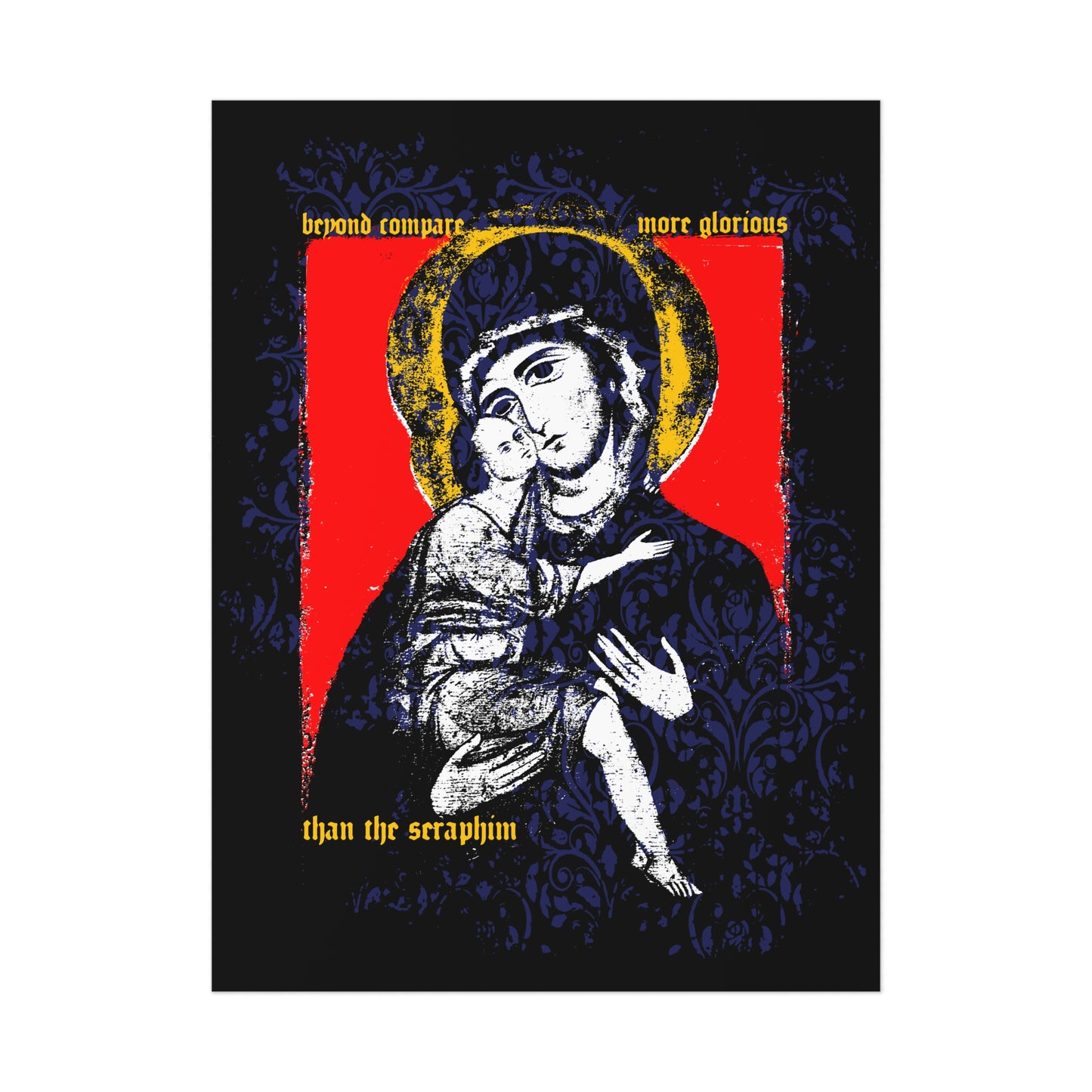 Beyond Compare More Glorious Than the Seraphim | Vladimir Theotokos Iconographic | Orthodox Christian Art Poster