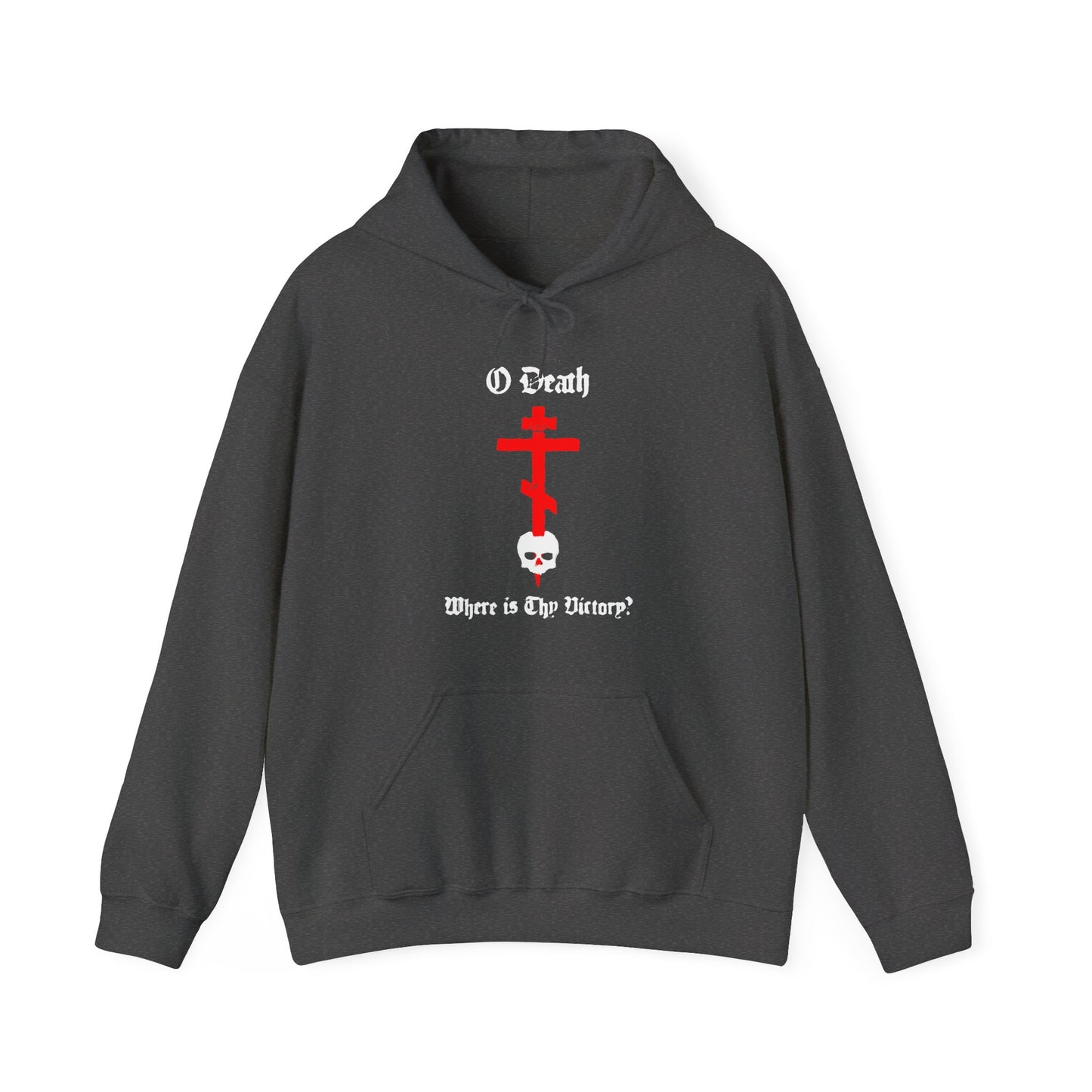 O Death Where is Thy Victory? 1 Cor 15:55 | Cross Stabbing Skull | Spraypaint Aesthetic | Orthodox Christian Hoodie