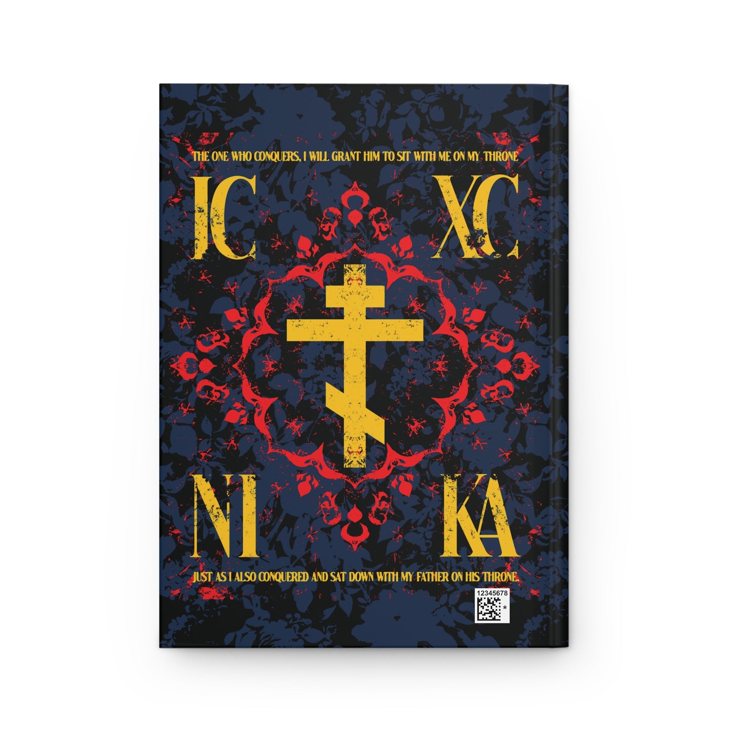 IC XC NIKA Orthodox Cross | Medieval Floral Design | The One Who Conquers (Revelation 3:21) | Orthodox Christian Hardcover Journal