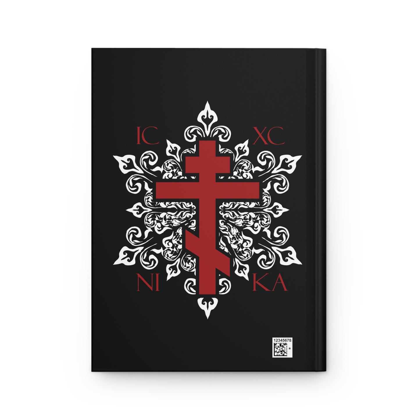 ICXC / NIKA Red Orthodox Cross on Ornate White Medieval Floral Design | Exclusive Best-Selling | Orthodox Christian Hardcover Journal