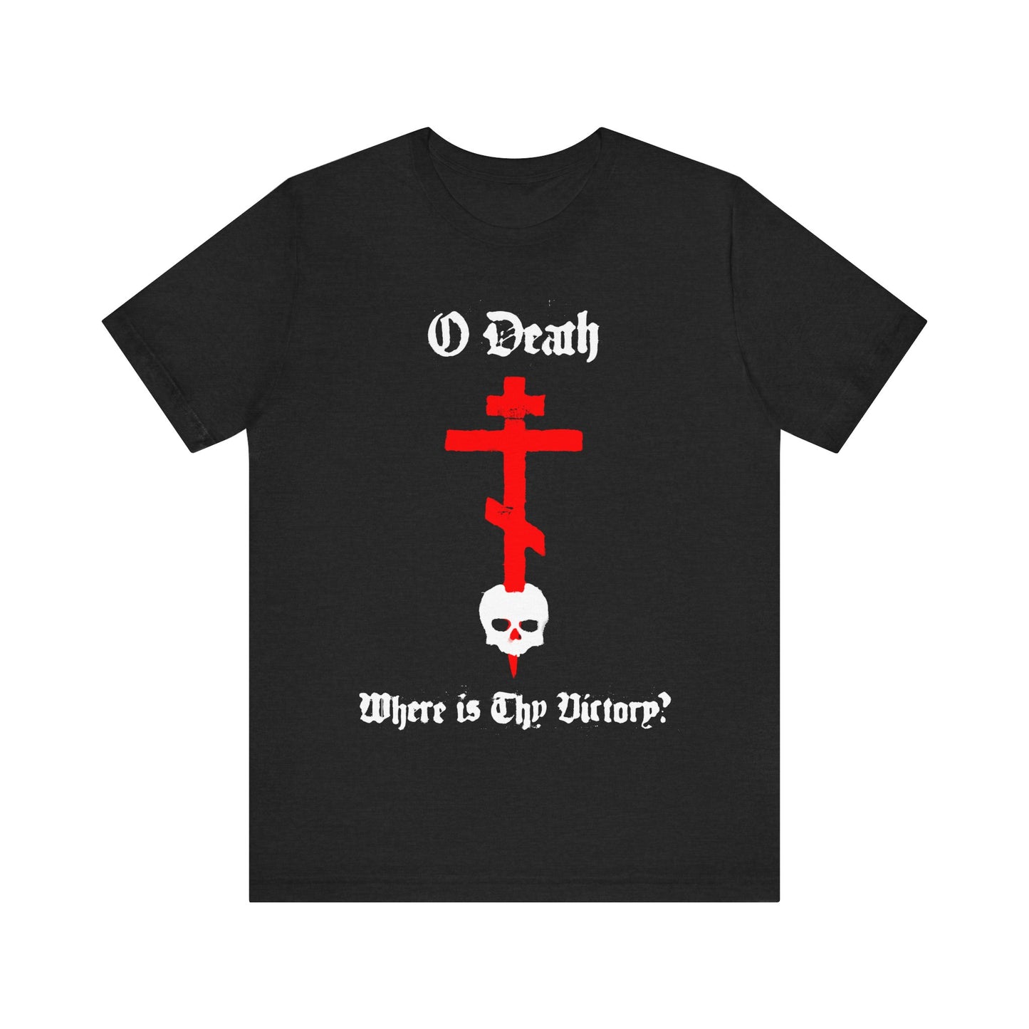 O Death Where is Thy Victory? 1 Cor 15:55 | Cross Stabbing Skull | Spraypaint Aesthetic | Orthodox Christian Cotton T-Shirt