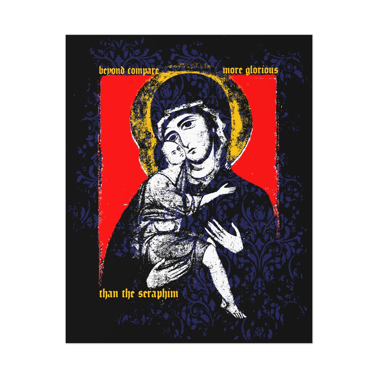 Beyond Compare More Glorious Than the Seraphim | Vladimir Theotokos Iconographic | Orthodox Christian Art Poster