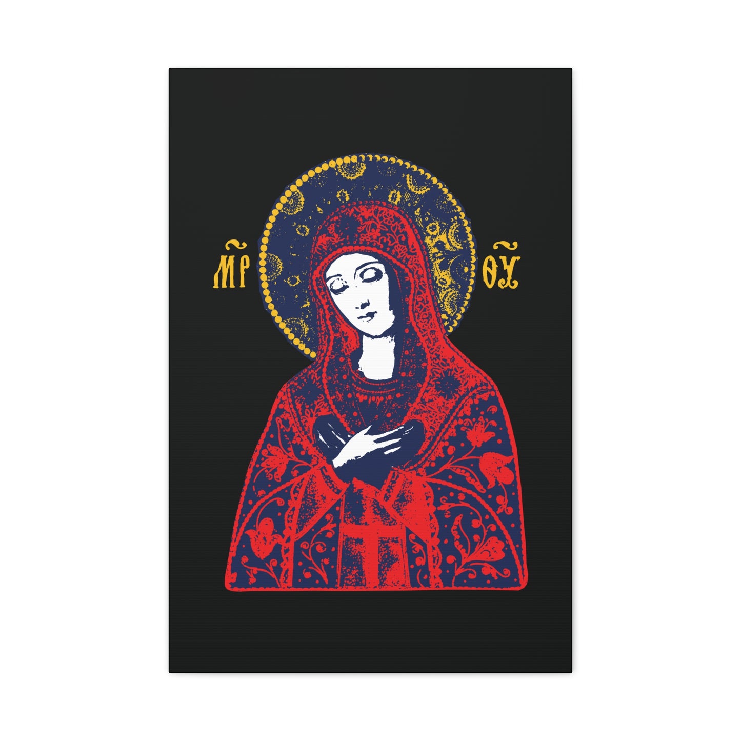 Joy of All Joys Tenderness Theotokos Iconographic Based on Traditional Orthodox Iconography | Red Design | Orthodox Christian Canvas Art