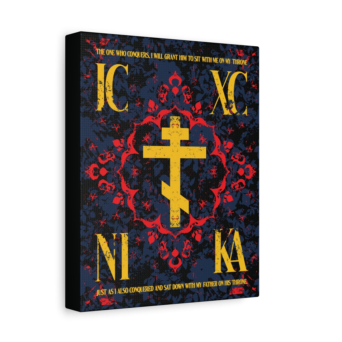IC XC NIKA Orthodox Cross | Medieval Floral Design | The One Who Conquers (Revelation 3:21) | Orthodox Christian Canvas Art