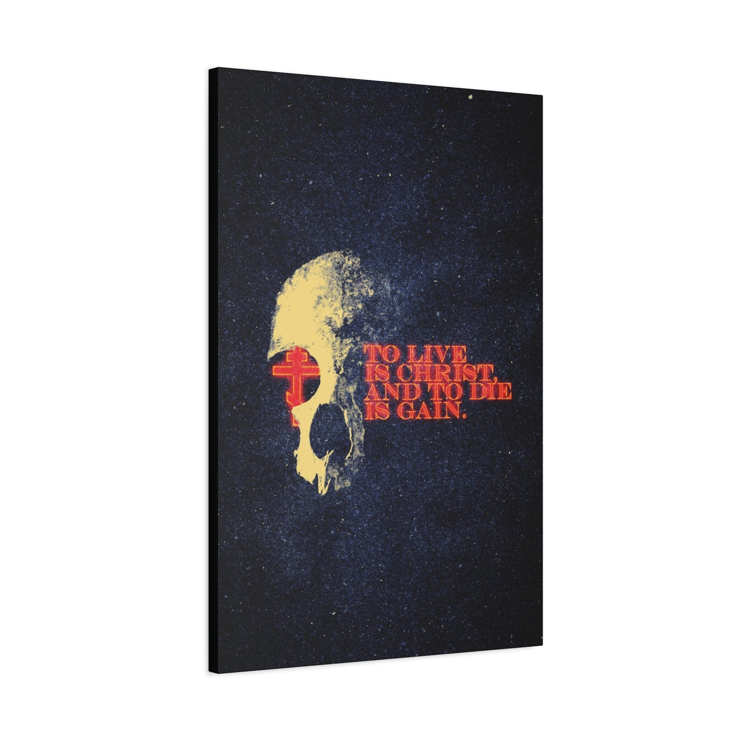 To Live is Christ and to Die is Gain | Phil 1:21 | Retro Texture | Glowing Letters and Cross with Skull | Orthodox Christian Canvas Art
