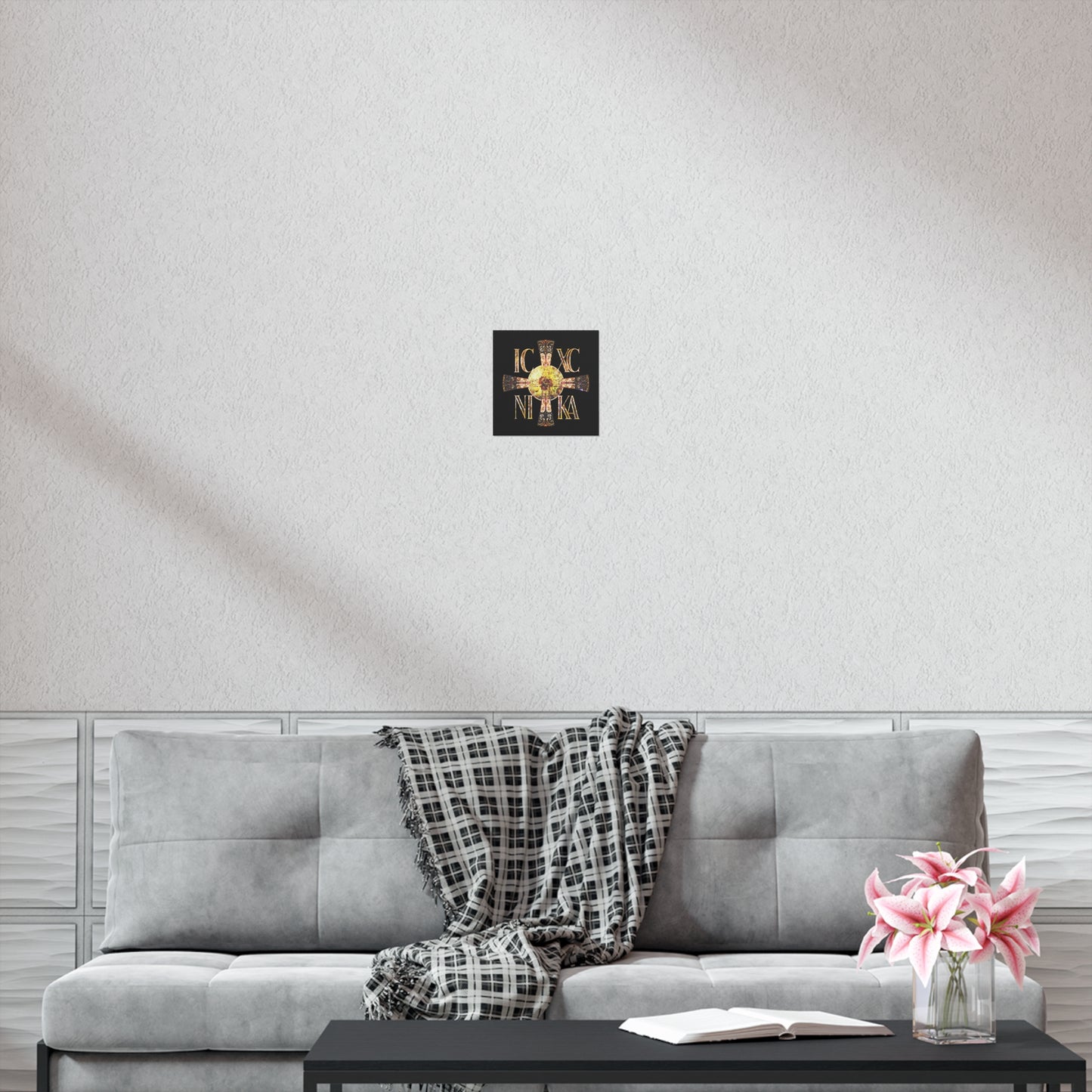 ICXC NIKA Celtic Style Equal Armed Cross | Bright Solar Texture | Orthodox Christian Art Poster