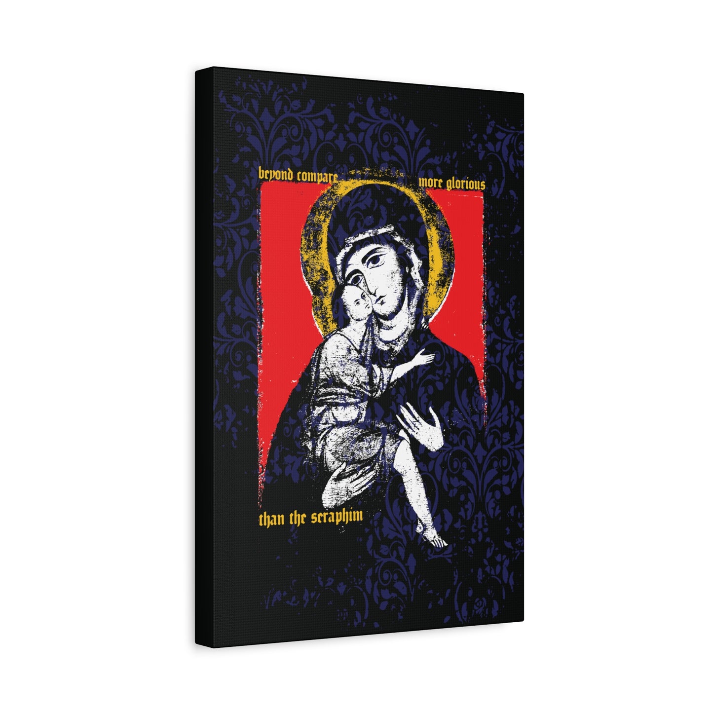 Beyond Compare More Glorious Than the Seraphim | Vladimir Theotokos Iconographic | Orthodox Christian Canvas Art