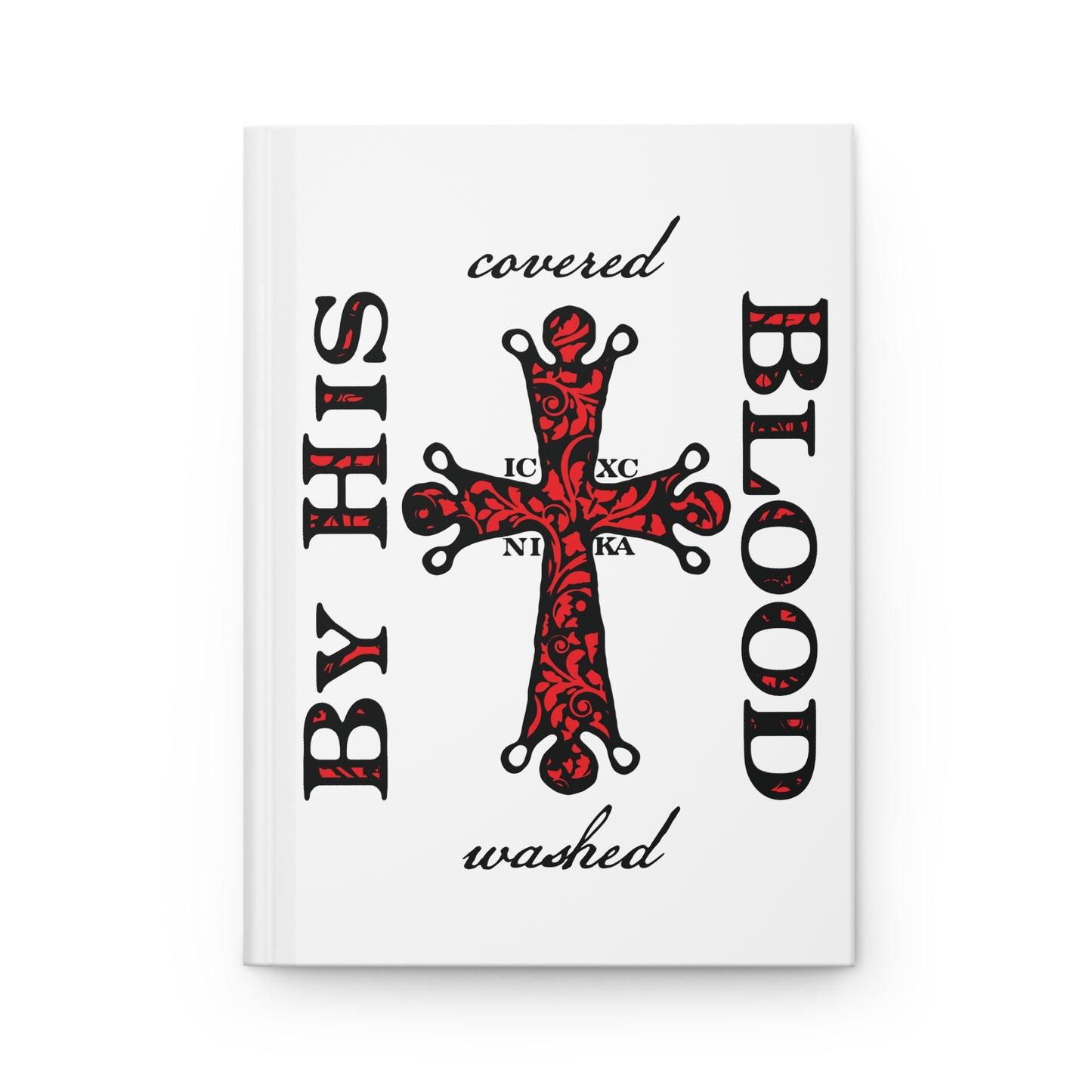 Washed/Covered By His Blood (1 John 1:7) | ICXC NIKA Ornate Red Orthodox Cross | Orthodox Christian Hardcover Journal