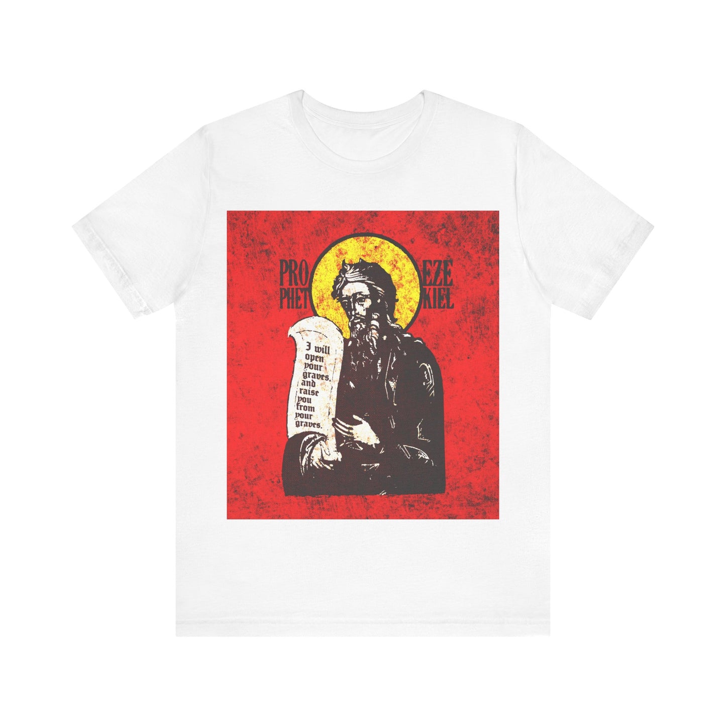 Prophet Ezekiel IconoGraphic | Textured, High Contrast Bright Red and Yellow Design | Old Testament | Orthodox Christian T-Shirt
