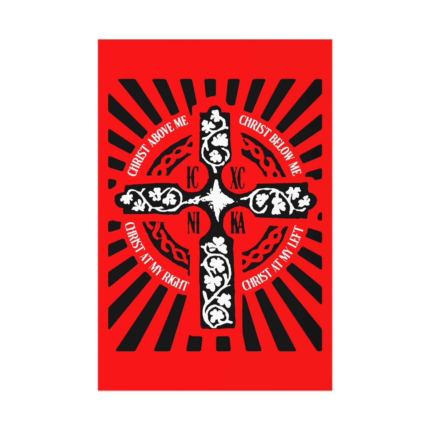 Red ICXC NIKA Enniskillen Celtic Cross | Lorica of St. Patrick | Shield Prayer | Orthodox Christian Art Poster
