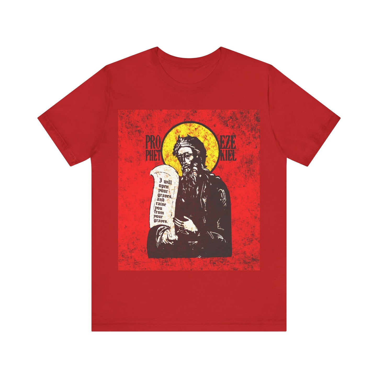 Prophet Ezekiel IconoGraphic | Textured, High Contrast Bright Red and Yellow Design | Old Testament | Orthodox Christian T-Shirt