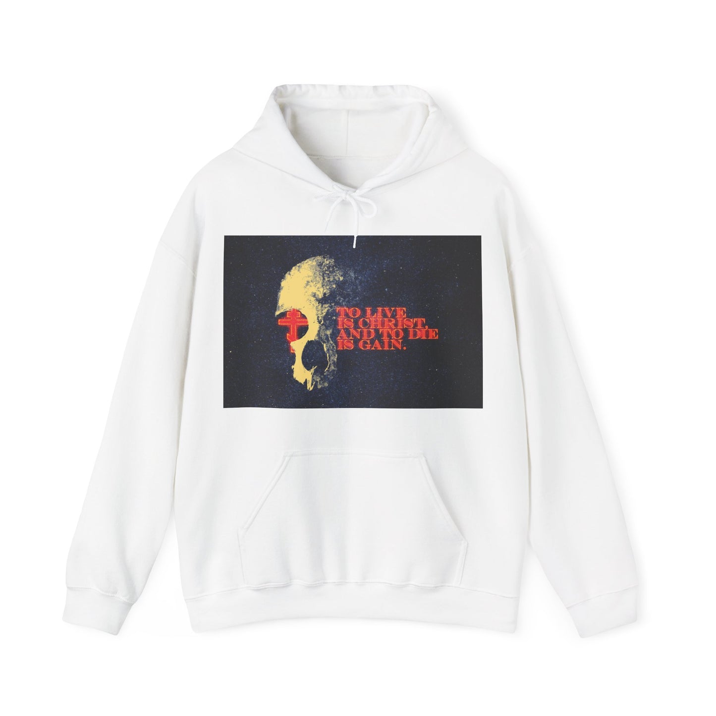 To Live is Christ and to Die is Gain | Phil 1:21 | Retro Texture | Glowing Letters and Cross with Skull | Orthodox Christian Hoodie