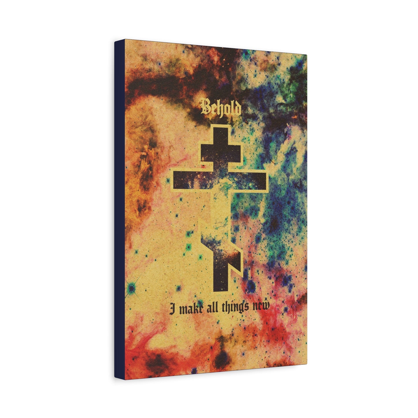 Behold, I Make All Things New (Revelation 21:5) | Cosmic Orthodox Cross On Inverted Starfield | Second Coming | Orthodox Christian Canvas Art