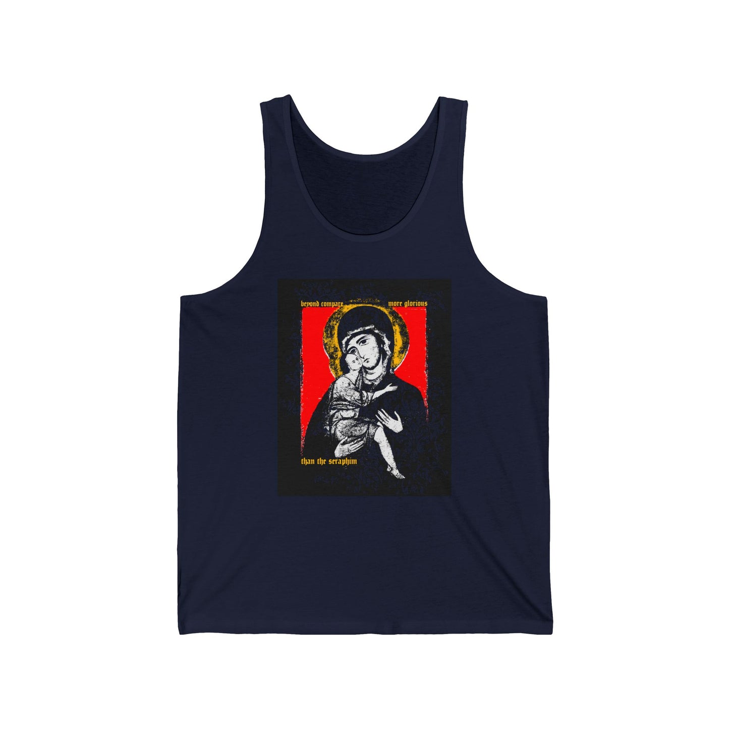 Beyond Compare More Glorious Than the Seraphim | Vladimir Theotokos Iconographic | Orthodox Christian Jersey Tank Top