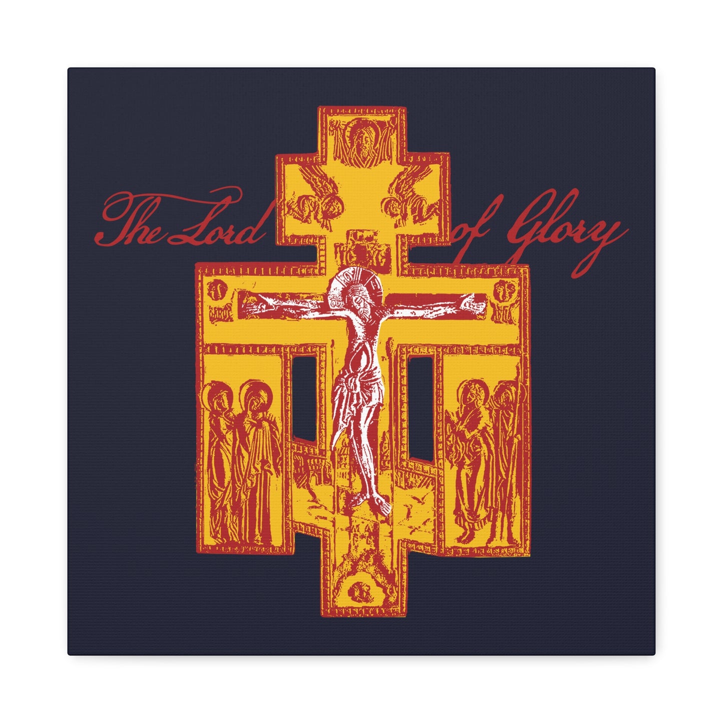 The Lord of Glory | Russian Golgotha Crucifix IconoGraphic (Blue BG) | 1 Corinthians 2:8 | Orthodox Christian Canvas Art