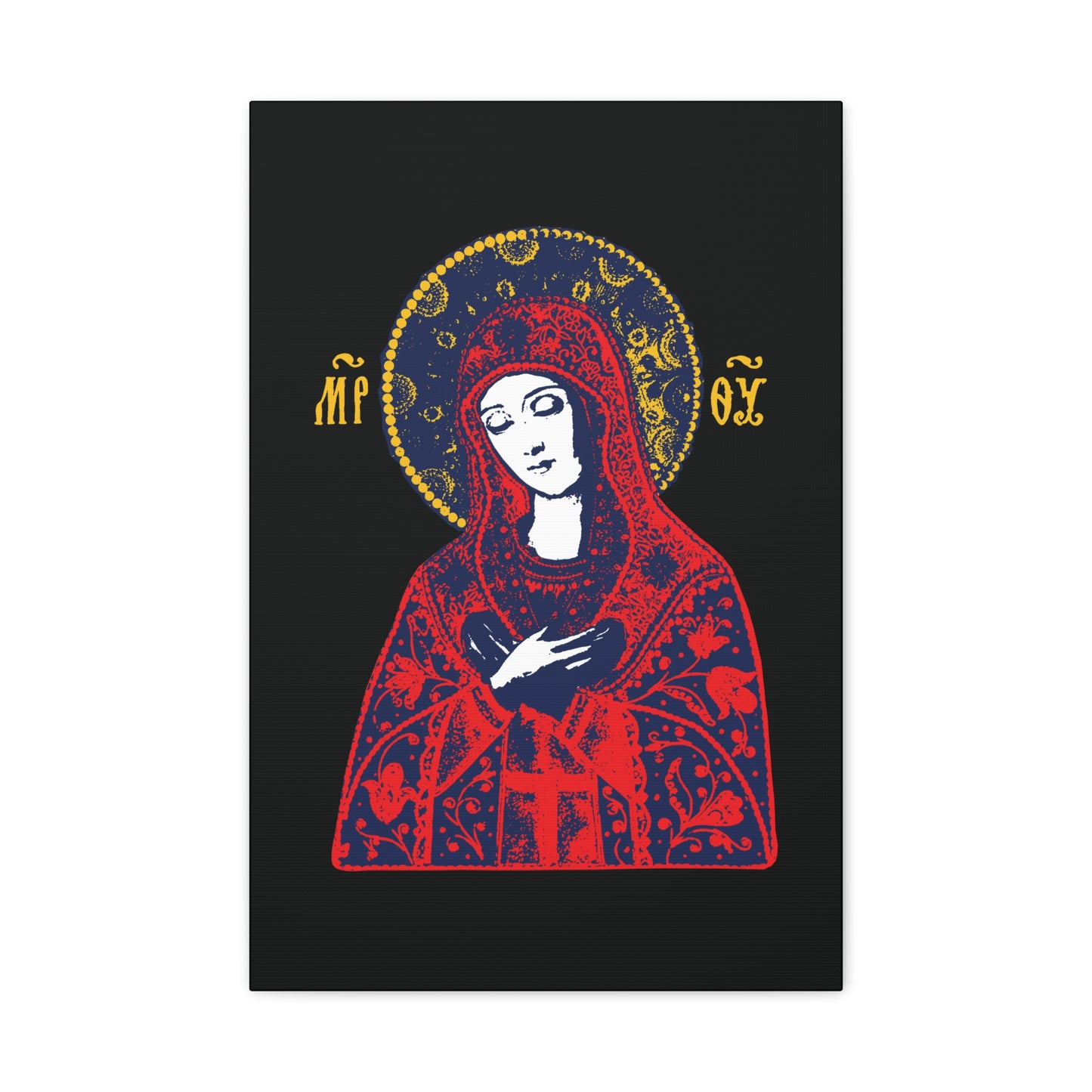 Joy of All Joys Tenderness Theotokos Iconographic Based on Traditional Orthodox Iconography | Red Design | Orthodox Christian Canvas Art