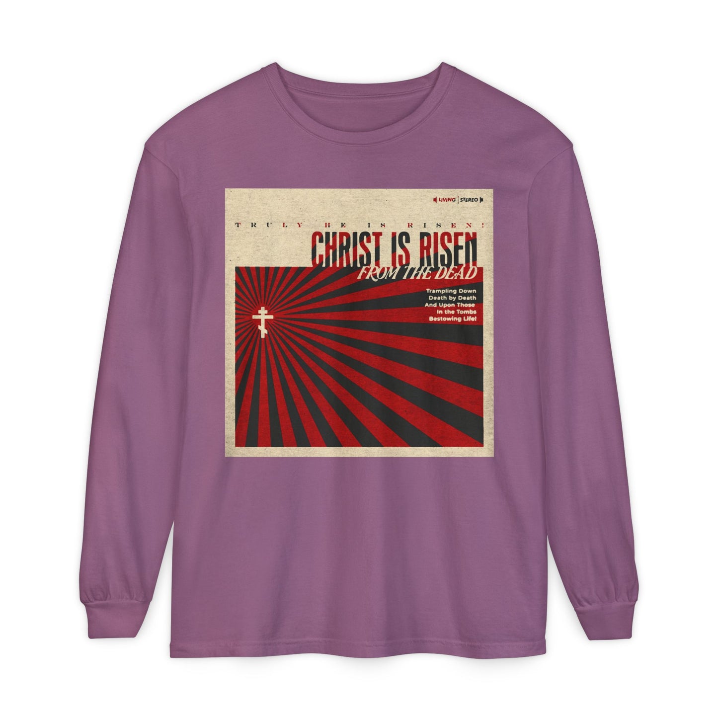 Christ is Risen from the Dead | Paschal Troparion | Retro LP Cover Design | Orthodox Christian Long Sleeve Shirt