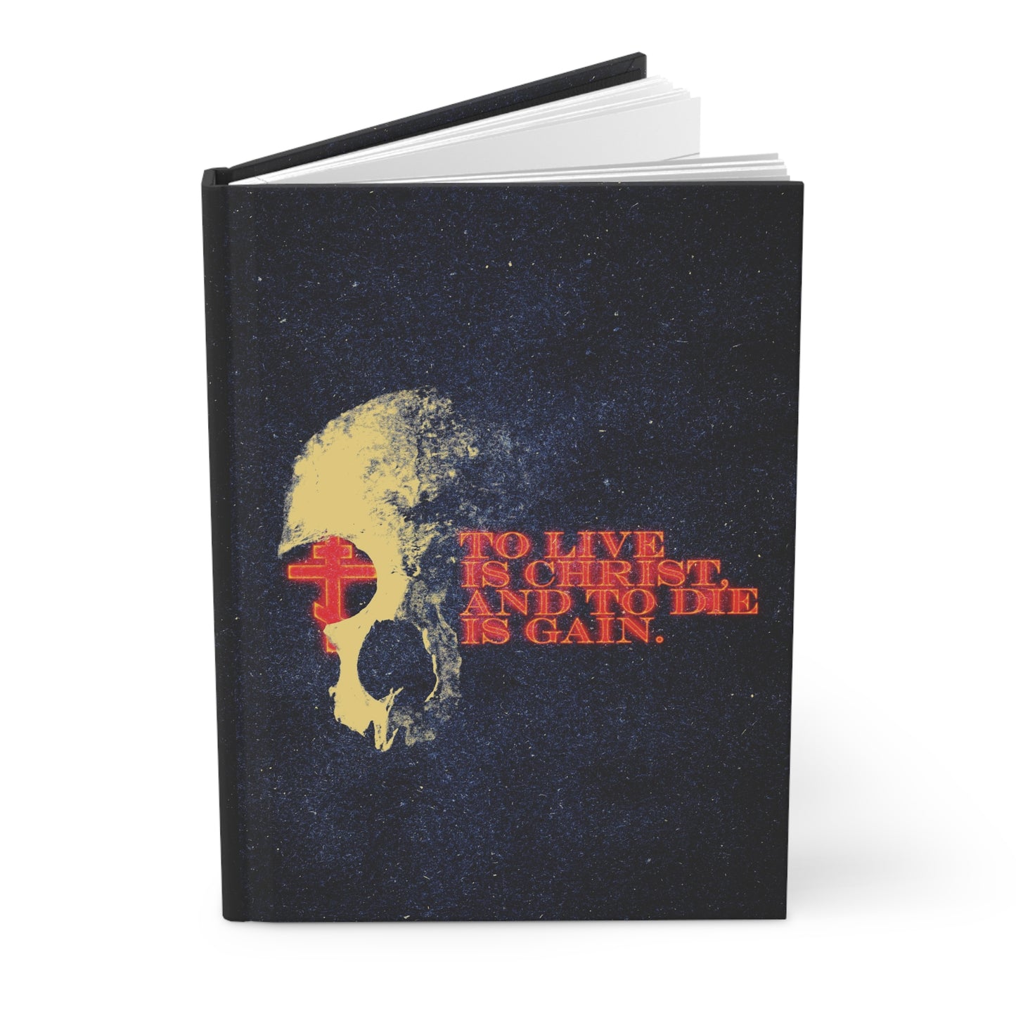 To Live is Christ and to Die is Gain | Phil 1:21 | Retro Texture | Glowing Letters and Cross with Skull | Orthodox Christian Hardcover Journal
