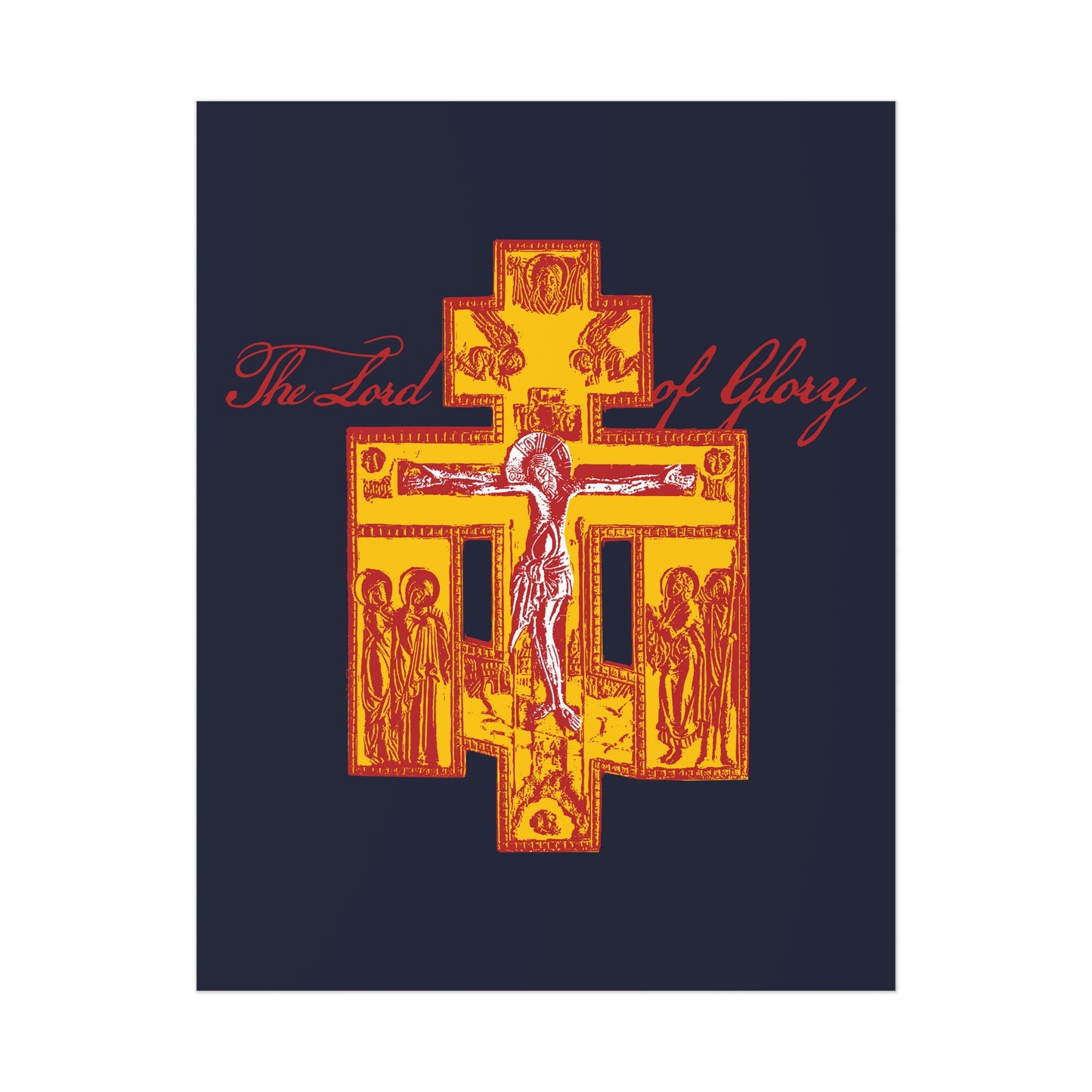 The Lord of Glory | Russian Golgotha Crucifix IconoGraphic (Blue BG) | 1 Corinthians 2:8 | Orthodox Christian Art Poster