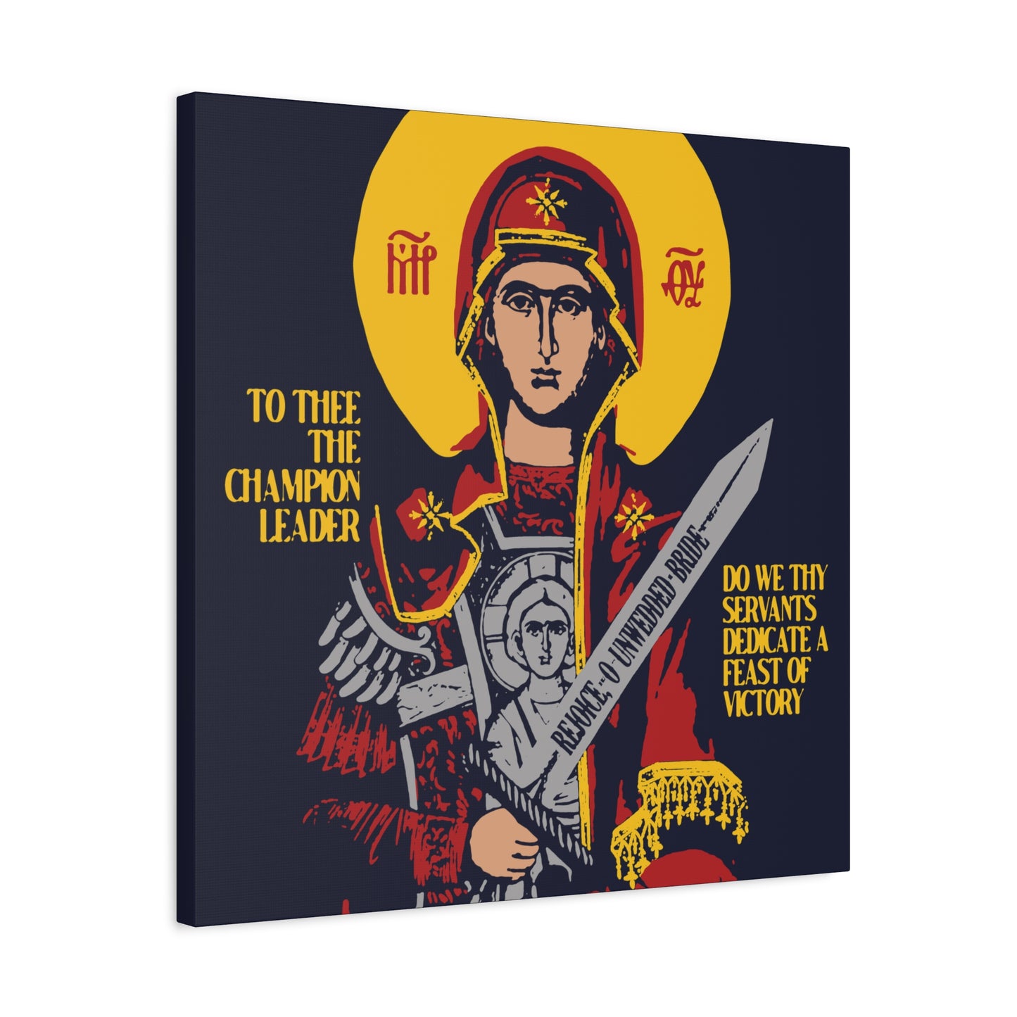 To Thee the Champion Leader | Mother of God | Theotokos with Sword IconoGraphic | Orthodox Christian Canvas Art