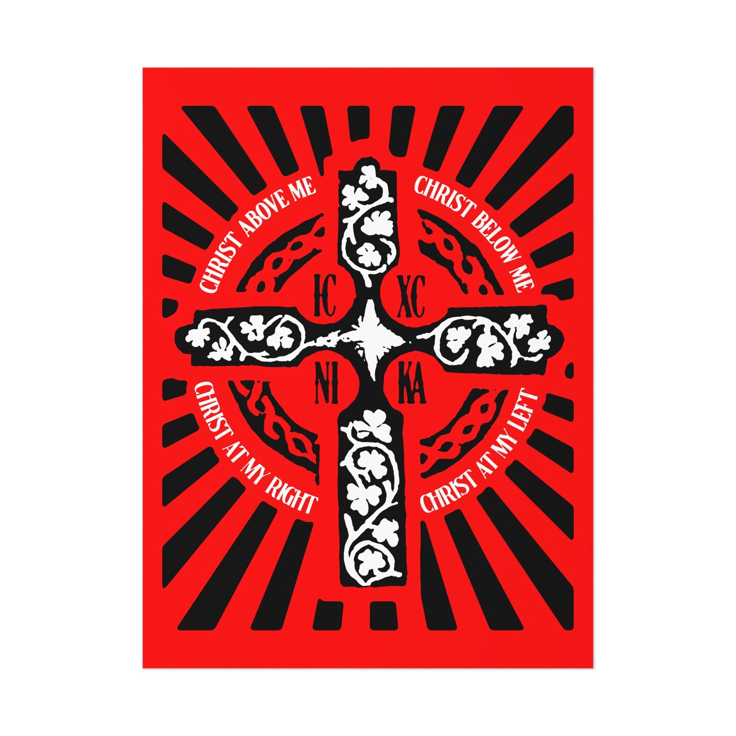 Red ICXC NIKA Enniskillen Celtic Cross | Lorica of St. Patrick | Shield Prayer | Orthodox Christian Art Poster