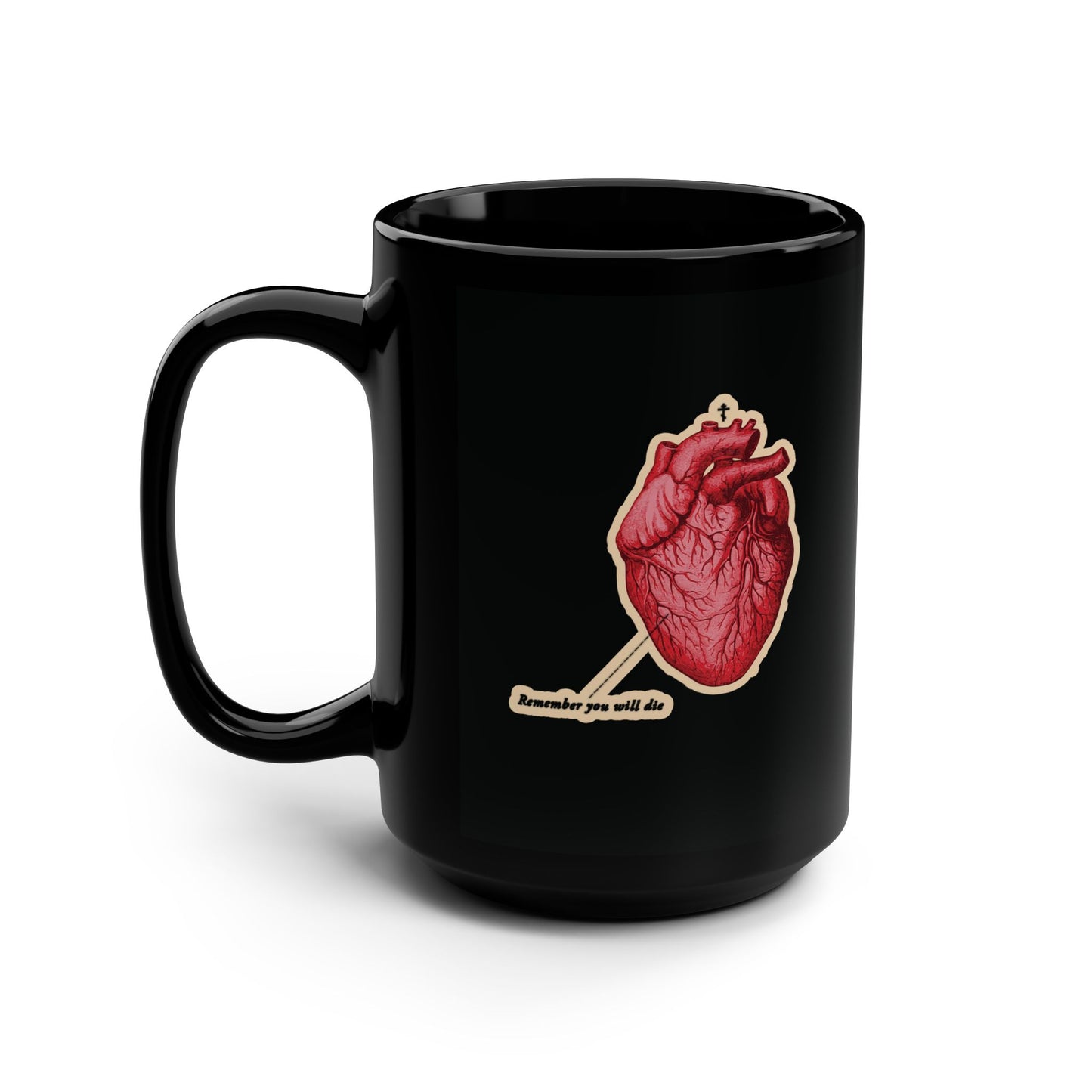 Remember You Will Die Retro Medical Textbook Heart Design | Orthodox Christian Black Mug