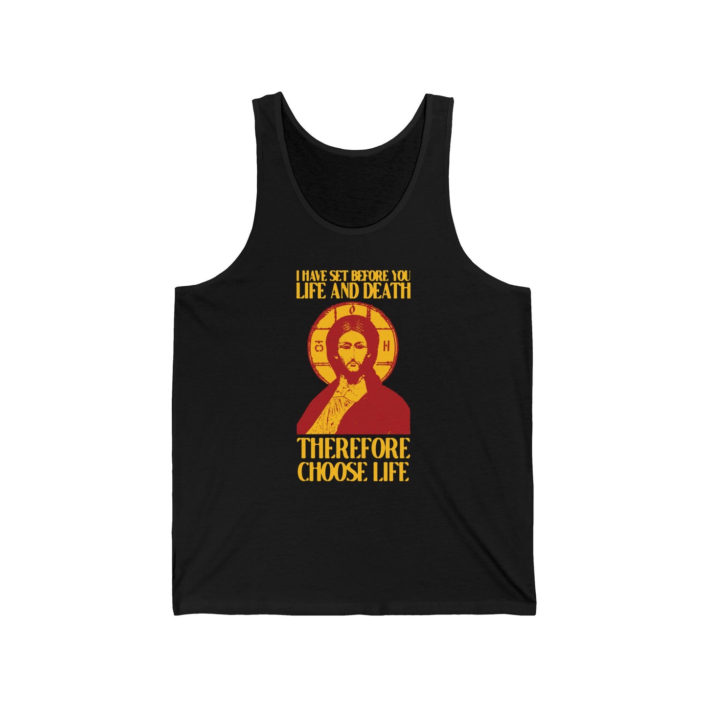 I Have Set Before You Life and Death (Deut. 30:11-20) Blue Design No. 1 | Orthodox Christian Jersey Tank Top / Sleeveless Shirt