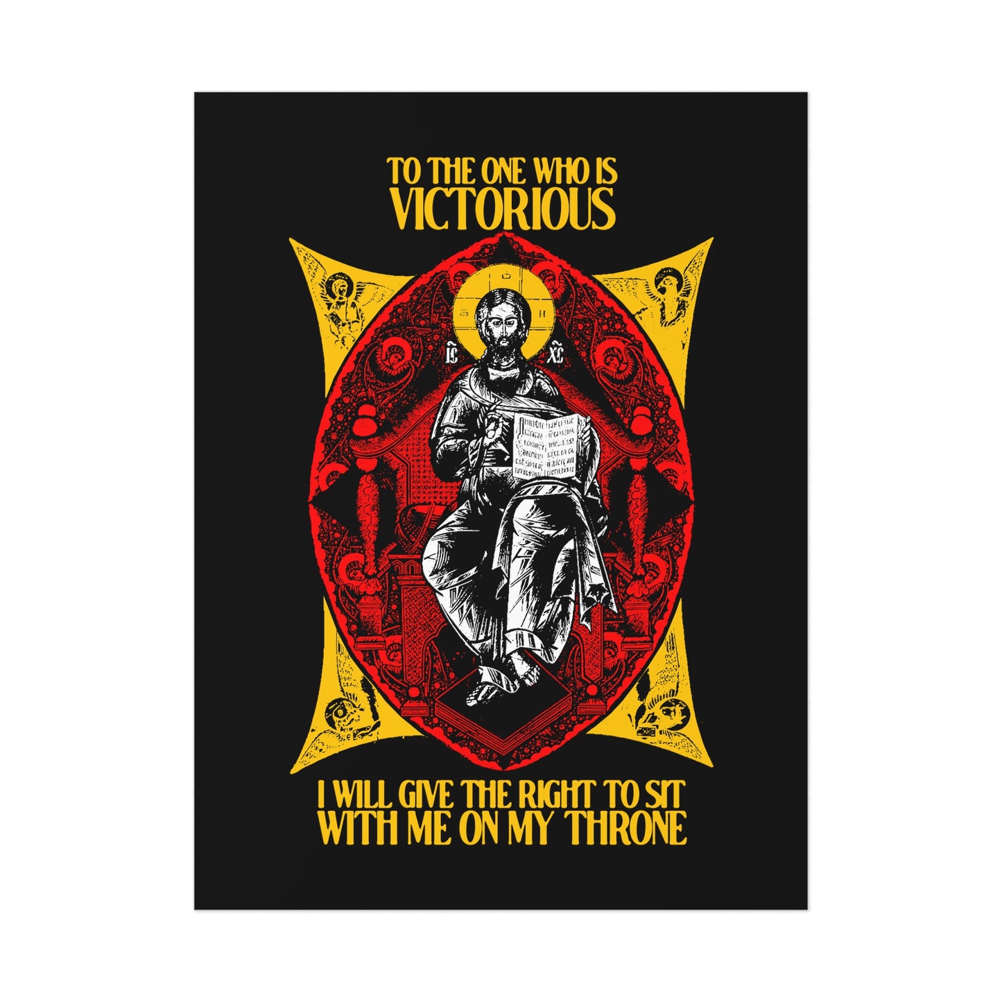 Christ Enthroned IconoGraphic (To the One Who Is Victorious) No. 1 | Orthodox Christian Art Poster
