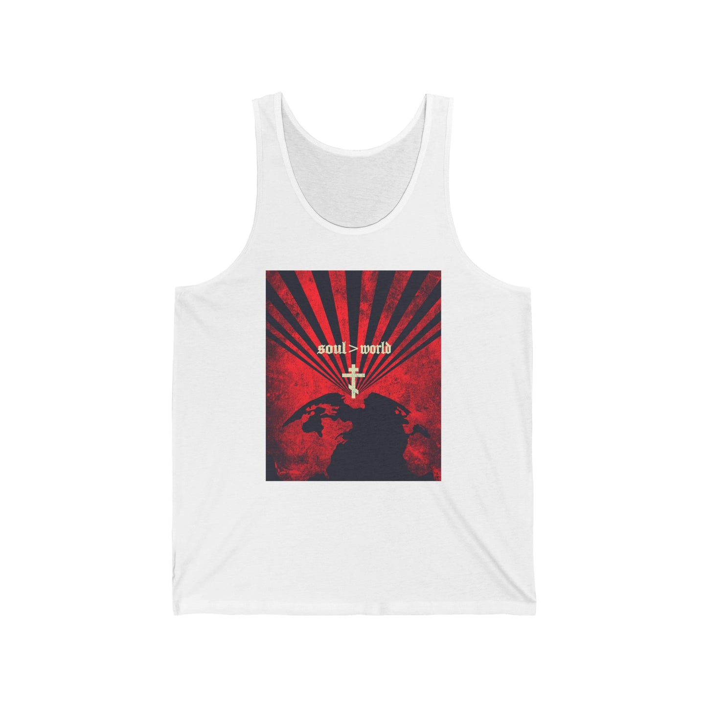 What Shall it Profit a Man | Matthew 16:26 | Soul Is Greater Than World | Red Earth White Cross | Orthodox Christian Jersey Tank Top