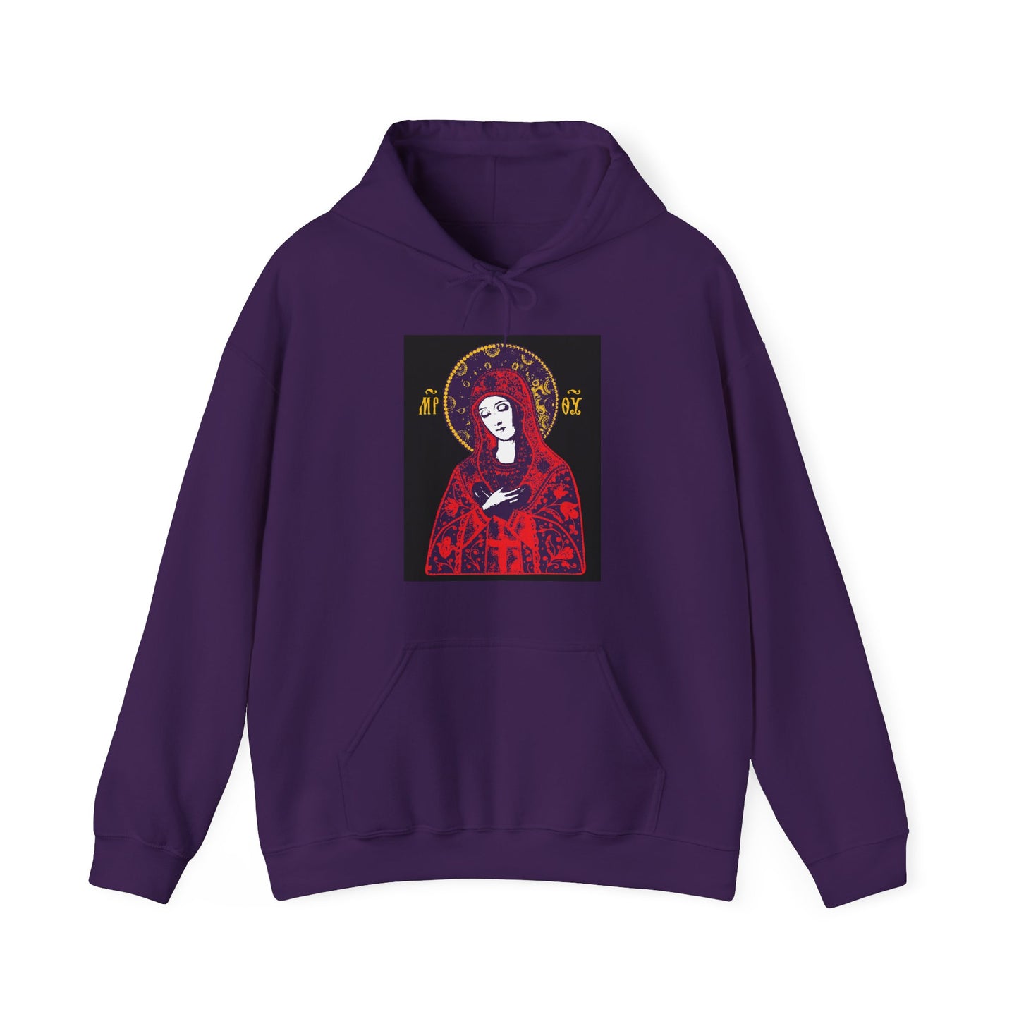 Joy of All Joys Tenderness Theotokos Iconographic Based on Traditional Orthodox Iconography | Bright Red Design | Orthodox Christian Hoodie