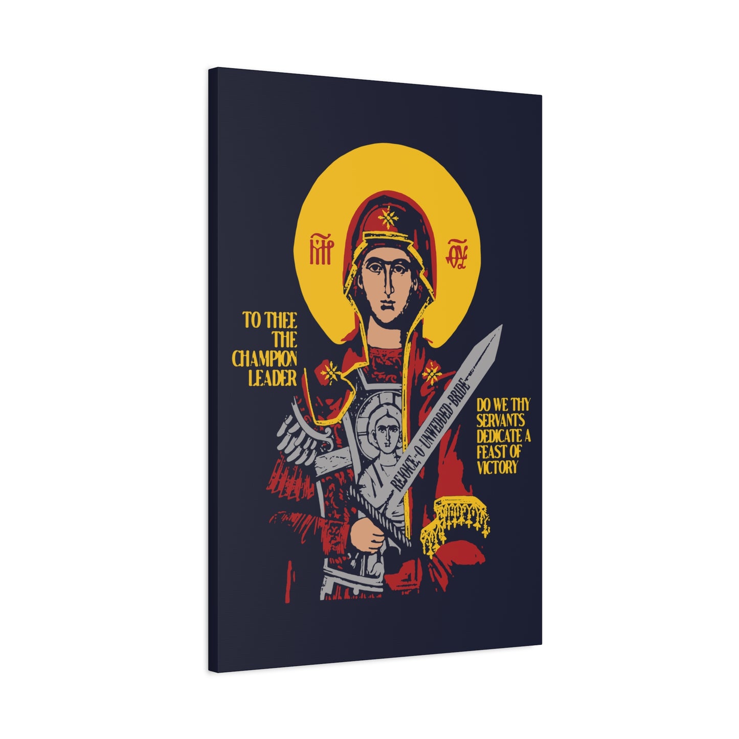 To Thee the Champion Leader | Mother of God | Theotokos with Sword IconoGraphic | Orthodox Christian Canvas Art