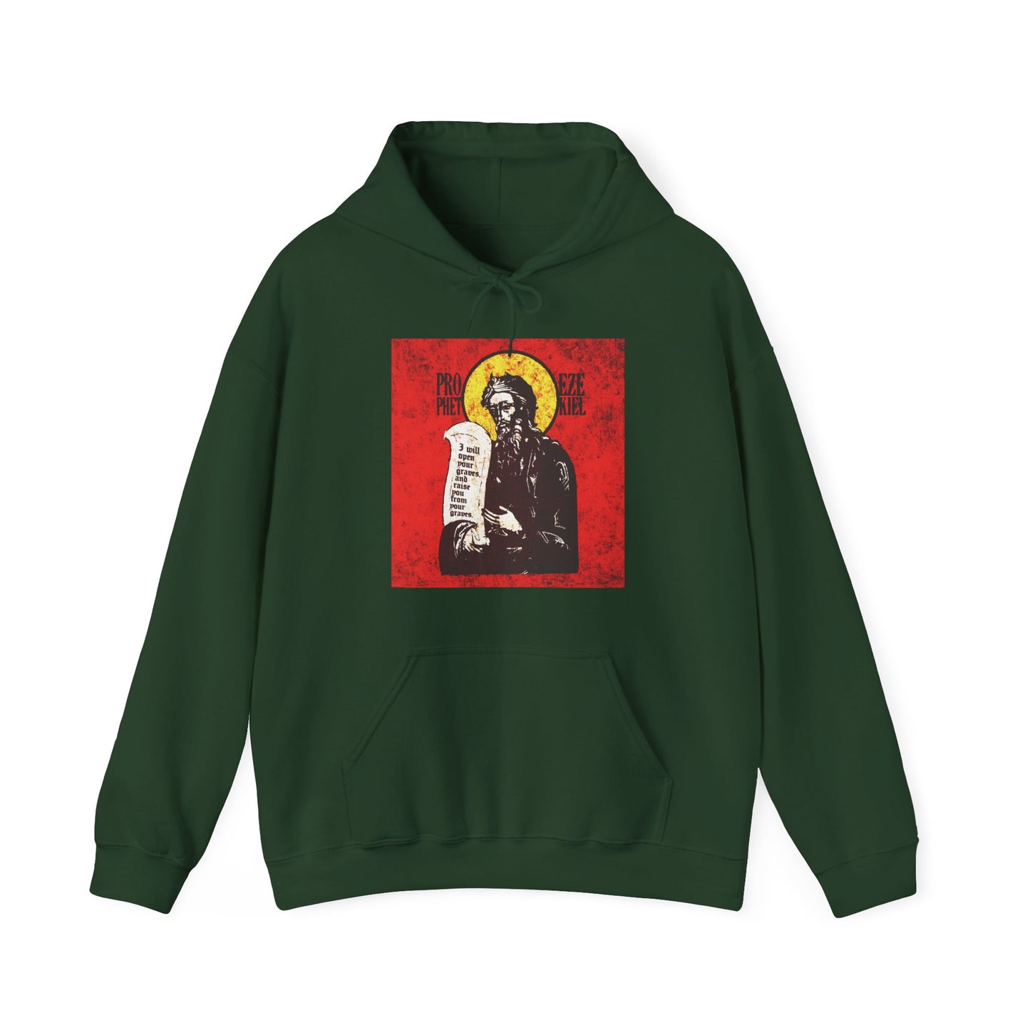 Prophet Ezekiel IconoGraphic | Textured, High Contrast Bright Red and Yellow Design | Old Testament | Orthodox Christian Hoodie