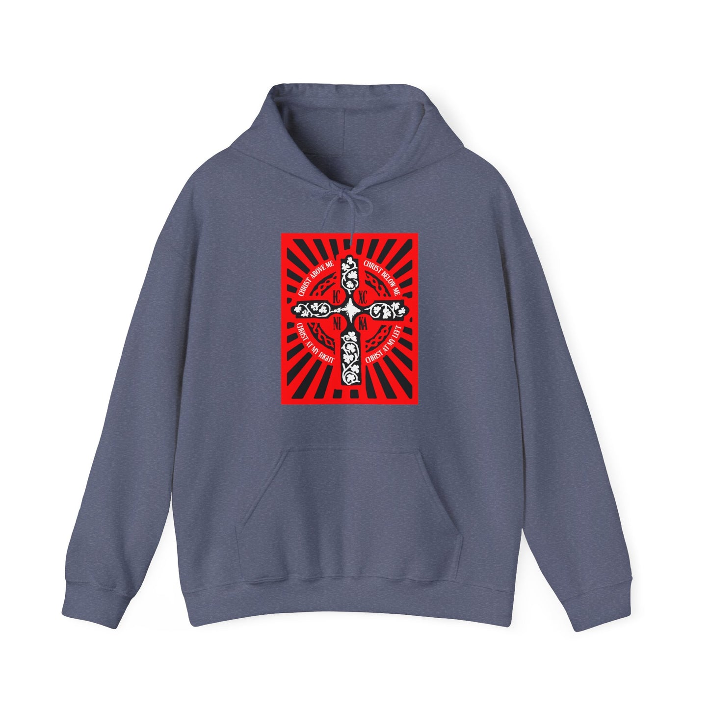 Red ICXC NIKA Enniskillen Celtic Cross | Lorica of St. Patrick | Shield Prayer | Orthodox Christian Hoodie