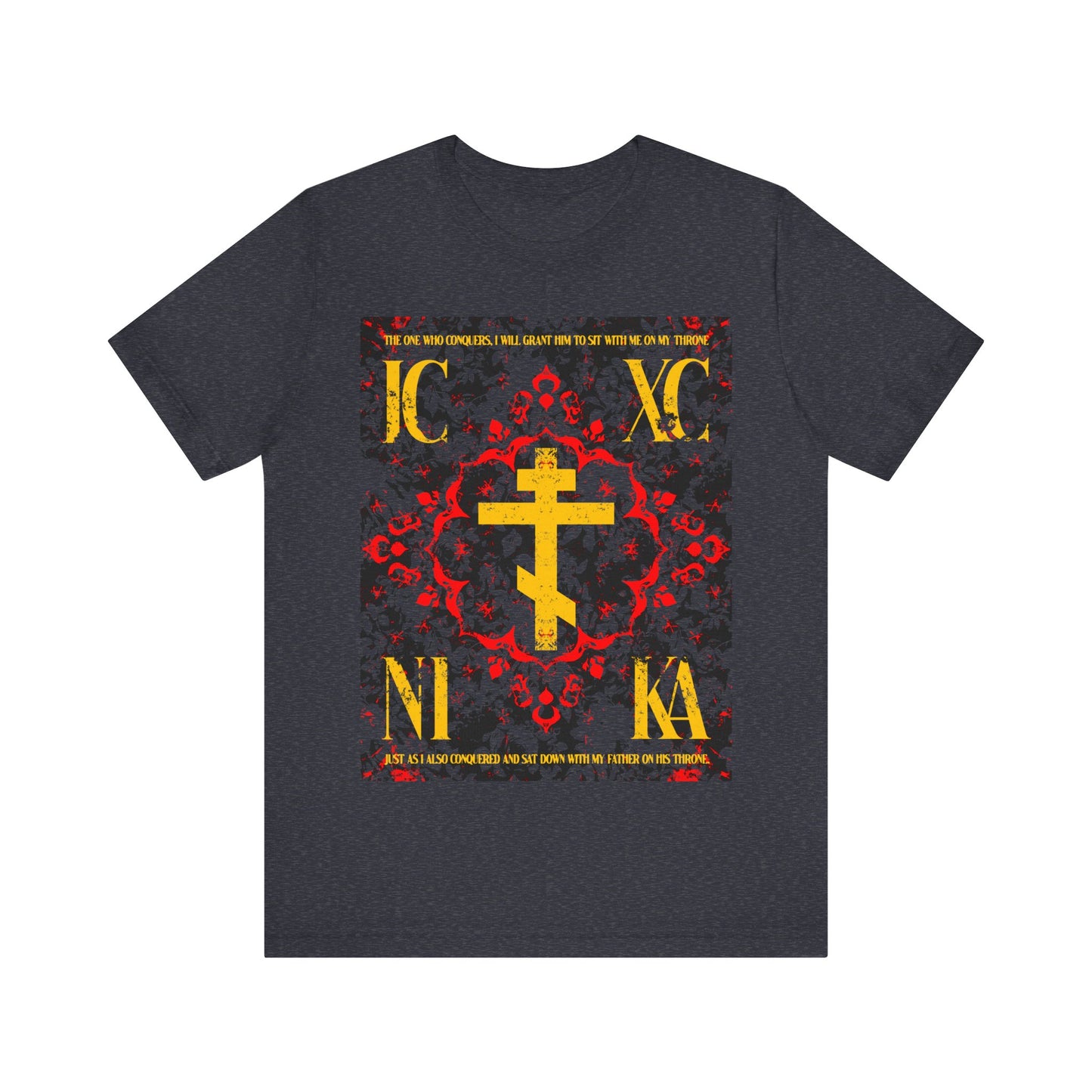 IC XC NIKA Orthodox Cross | Medieval Floral Design | The One Who Conquers (Revelation 3:21) | Orthodox Christian T-Shirt