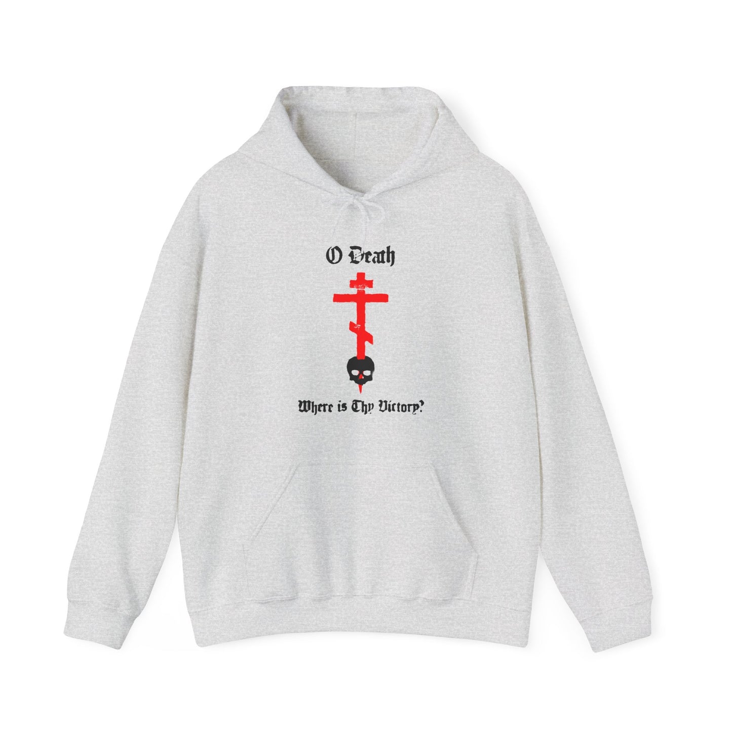 O Death Where is Thy Victory? 1 Cor 15:55 | Cross Stabbing Skull | Spraypaint Aesthetic | Orthodox Christian Hoodie