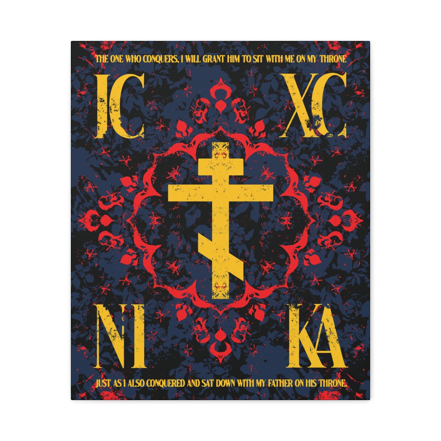 IC XC NIKA Orthodox Cross | Medieval Floral Design | The One Who Conquers (Revelation 3:21) | Orthodox Christian Canvas Art