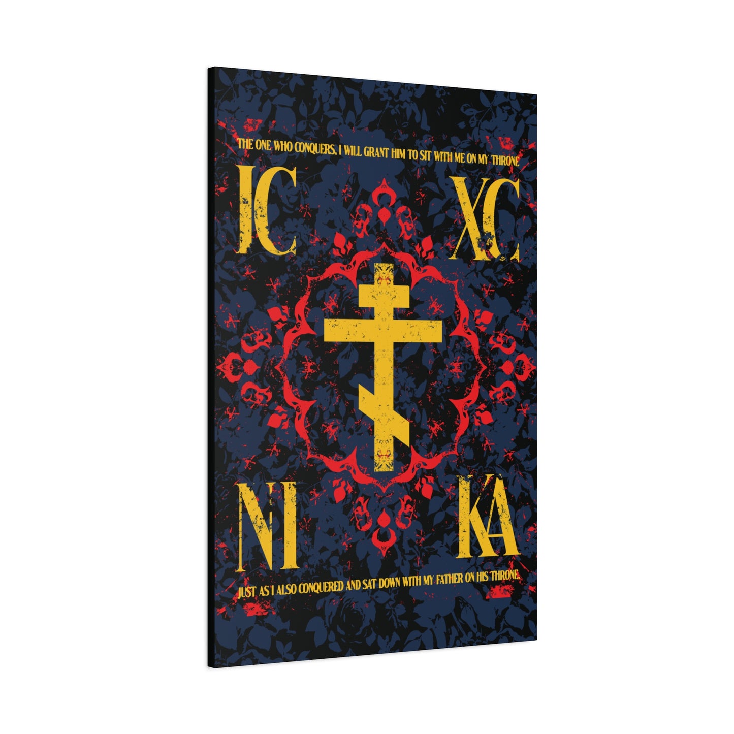 IC XC NIKA Orthodox Cross | Medieval Floral Design | The One Who Conquers (Revelation 3:21) | Orthodox Christian Canvas Art