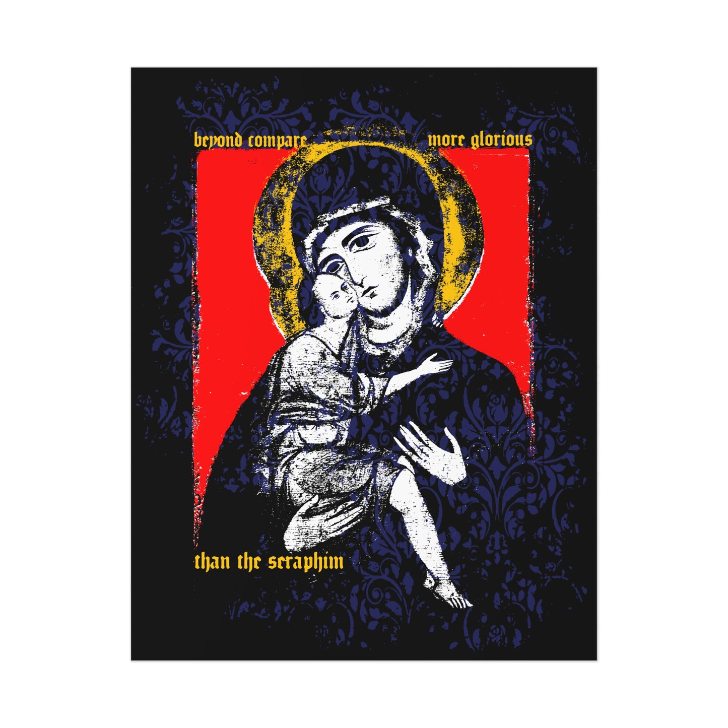 Beyond Compare More Glorious Than the Seraphim | Vladimir Theotokos Iconographic | Orthodox Christian Art Poster