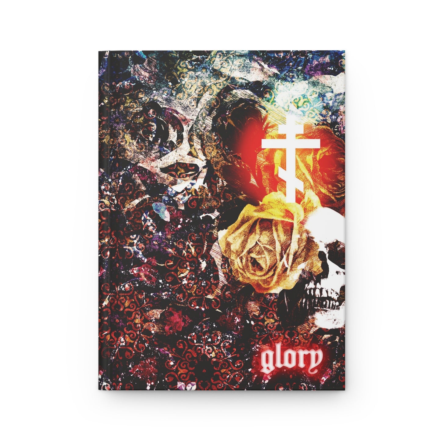 Now the Son of Man is Glorified, and God is Glorified in Him (John 13:31) | Skull and Floral Glowing Cross Design | Orthodox Christian Hardcover Blank Journal